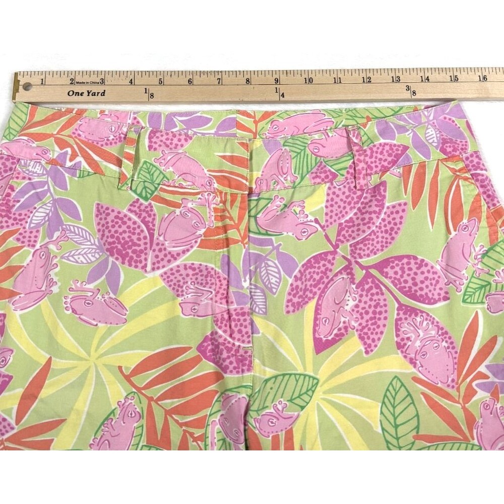 Vintage Lilly Pulitzer Bottoms Up Frog Print Capri Pants Womens 8 Pink Green - Picture 5 of 8